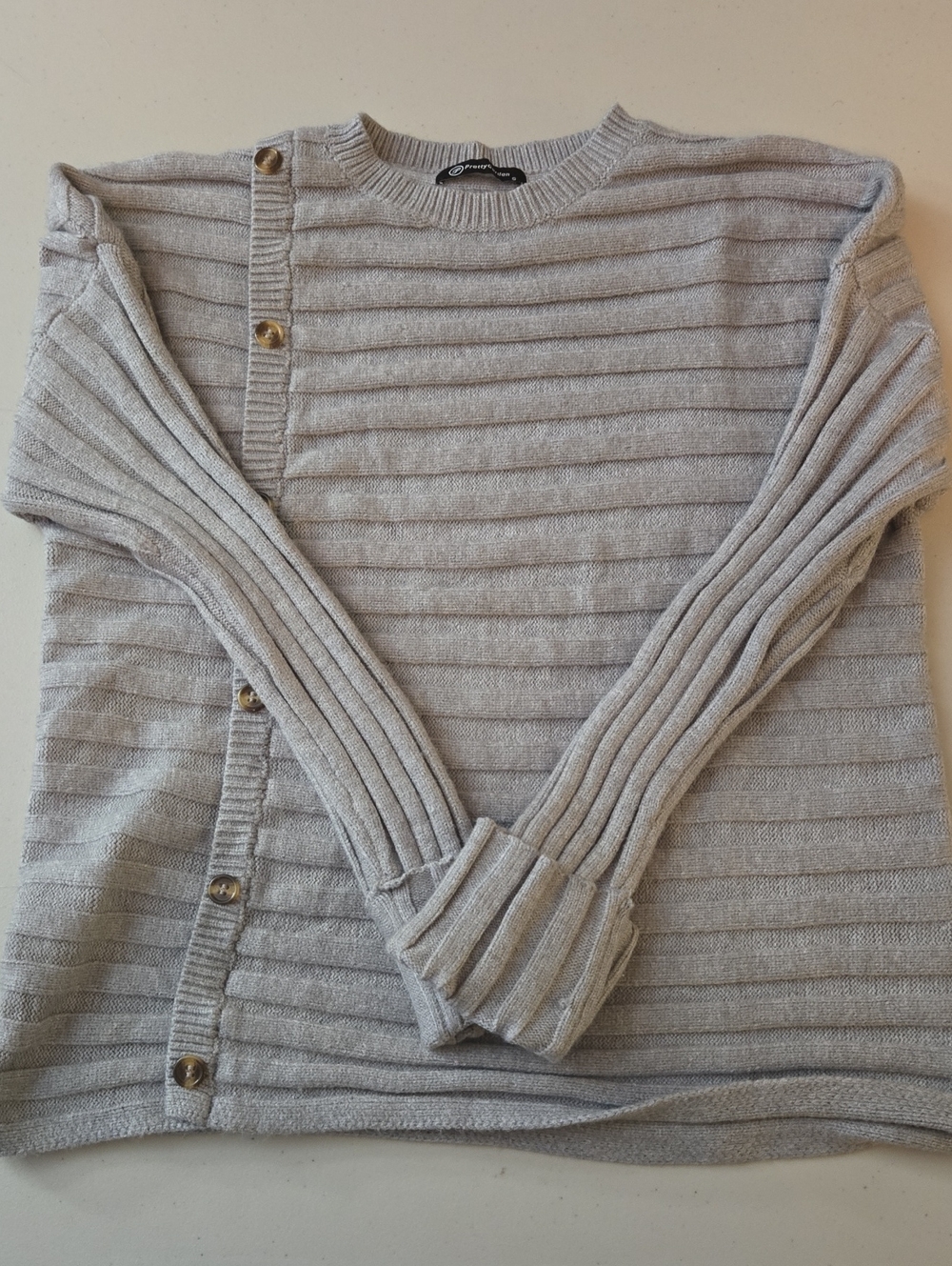 PRETTYGARDEN Gray Ribbed Knit Asymmetrical Button Pullover Sweater - Size S